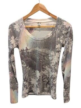 Hot Leathers Ride On Y2K Bikercore Rainbow Floral Long Sleeve Top Small